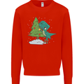 Funny T-Rex Christmas Tree Dinosaur Mens Sweatshirt Jumper Bright Red