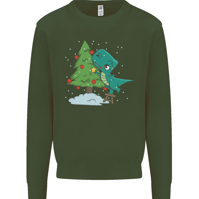 Funny T-Rex Christmas Tree Dinosaur Mens Sweatshirt Jumper Forest Green