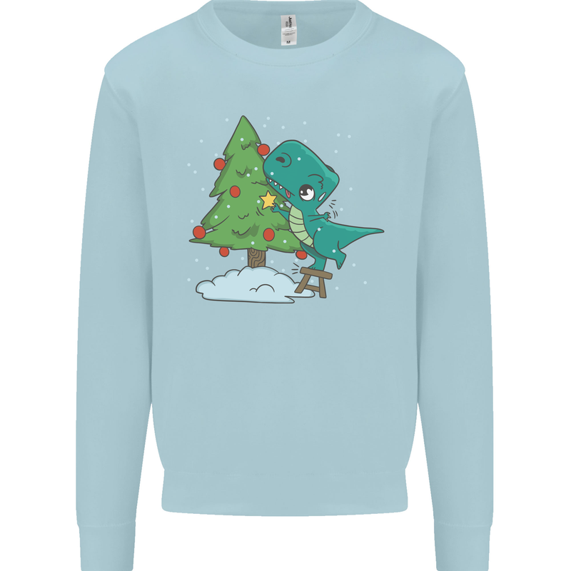 Funny T-Rex Christmas Tree Dinosaur Mens Sweatshirt Jumper Light Blue