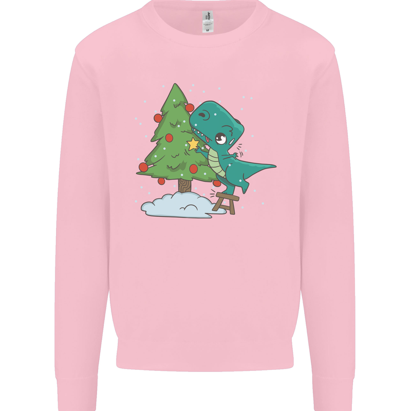 Funny T-Rex Christmas Tree Dinosaur Mens Sweatshirt Jumper Light Pink