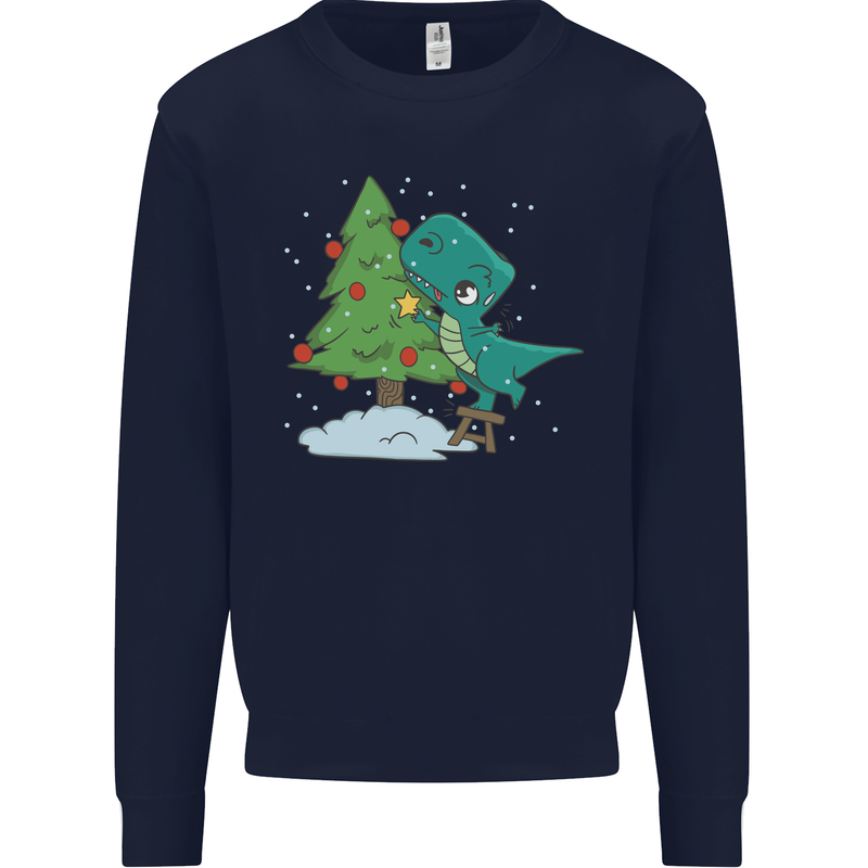 Funny T-Rex Christmas Tree Dinosaur Mens Sweatshirt Jumper Navy Blue