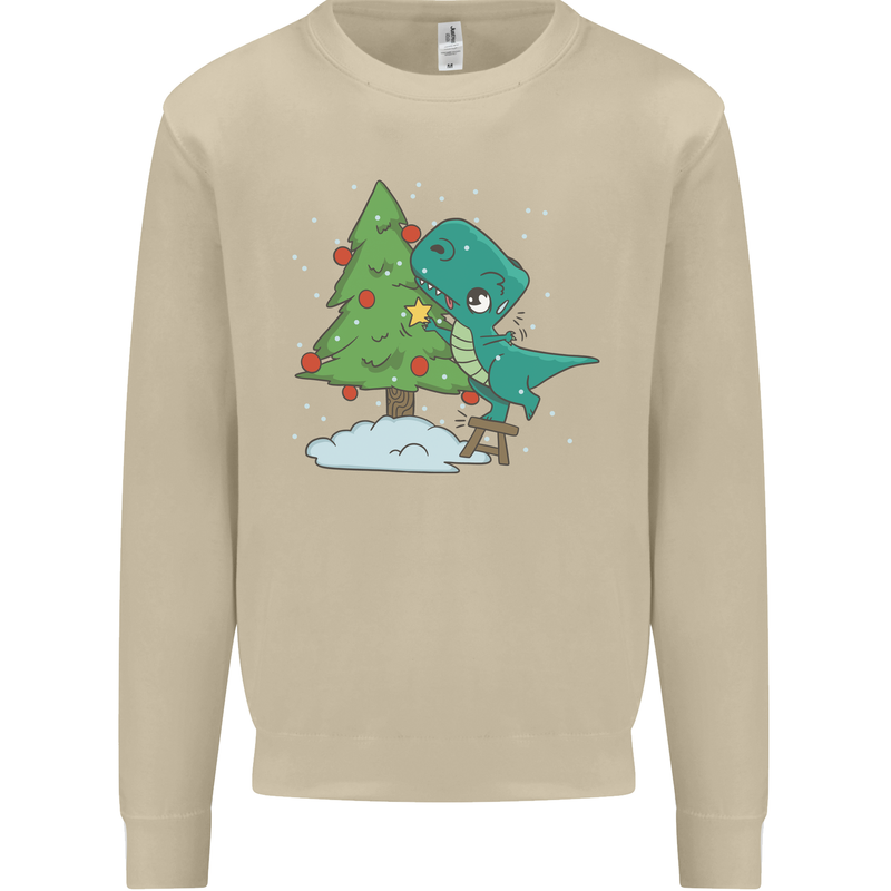 Funny T-Rex Christmas Tree Dinosaur Mens Sweatshirt Jumper Sand