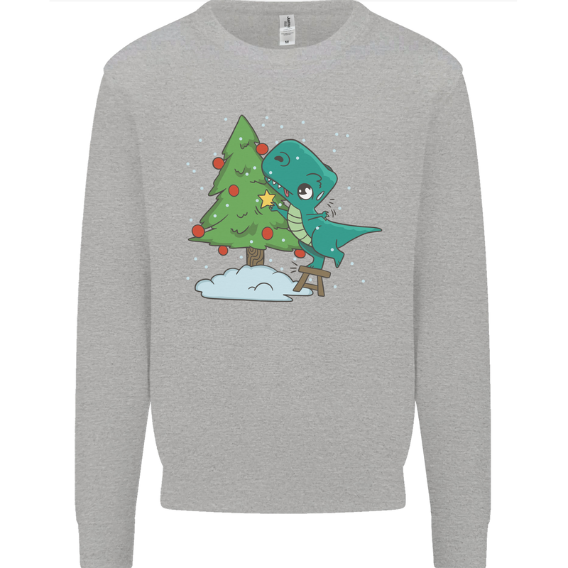 Funny T-Rex Christmas Tree Dinosaur Mens Sweatshirt Jumper Sports Grey