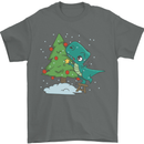 Funny T-Rex Christmas Tree Dinosaur Mens T-Shirt Cotton Gildan Charcoal