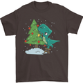 Funny T-Rex Christmas Tree Dinosaur Mens T-Shirt Cotton Gildan Dark Chocolate