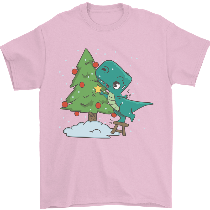 Funny T-Rex Christmas Tree Dinosaur Mens T-Shirt Cotton Gildan Light Pink