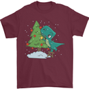 Funny T-Rex Christmas Tree Dinosaur Mens T-Shirt Cotton Gildan Maroon
