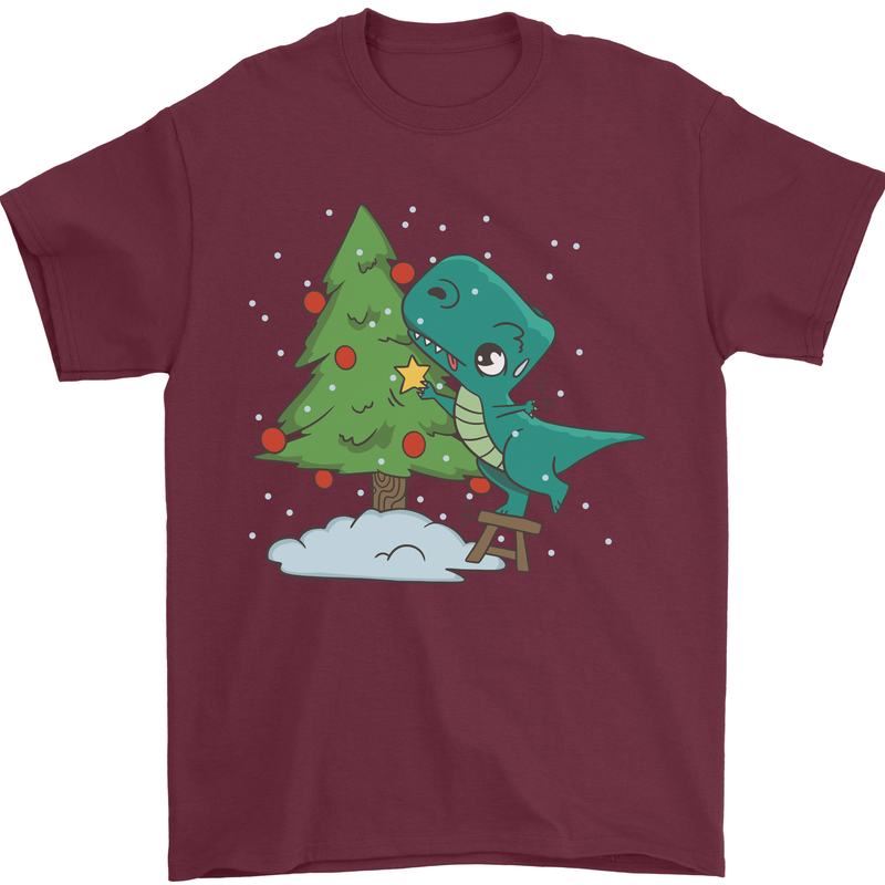 Funny T-Rex Christmas Tree Dinosaur Mens T-Shirt Cotton Gildan Maroon