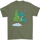 Funny T-Rex Christmas Tree Dinosaur Mens T-Shirt Cotton Gildan Military Green