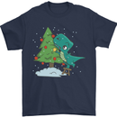 Funny T-Rex Christmas Tree Dinosaur Mens T-Shirt Cotton Gildan Navy Blue