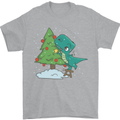 Funny T-Rex Christmas Tree Dinosaur Mens T-Shirt Cotton Gildan Sports Grey