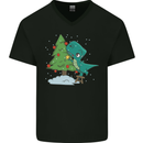 Funny T-Rex Christmas Tree Dinosaur Mens V-Neck Cotton T-Shirt Black