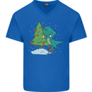 Funny T-Rex Christmas Tree Dinosaur Mens V-Neck Cotton T-Shirt Royal Blue