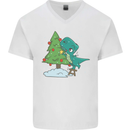 Funny T-Rex Christmas Tree Dinosaur Mens V-Neck Cotton T-Shirt White