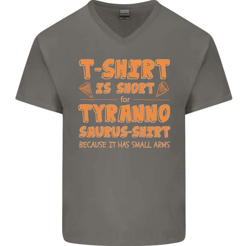 Funny T-Rex Dinosaur Mens V-Neck Cotton T-Shirt Charcoal