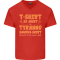 Funny T-Rex Dinosaur Mens V-Neck Cotton T-Shirt Red