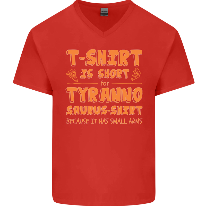 Funny T-Rex Dinosaur Mens V-Neck Cotton T-Shirt Red