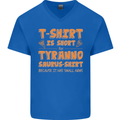 Funny T-Rex Dinosaur Mens V-Neck Cotton T-Shirt Royal Blue