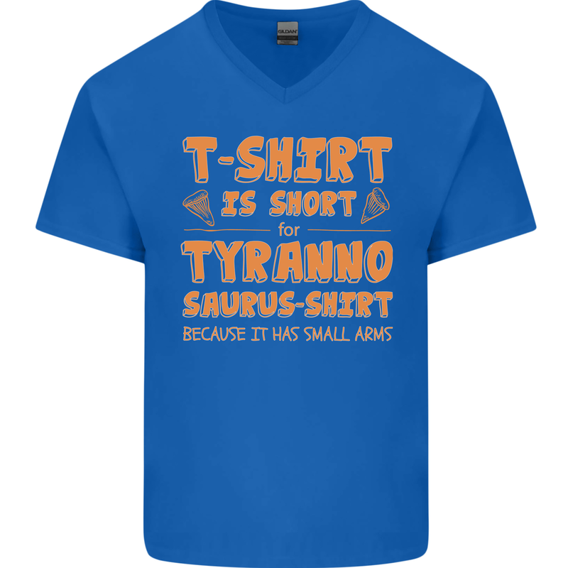 Funny T-Rex Dinosaur Mens V-Neck Cotton T-Shirt Royal Blue