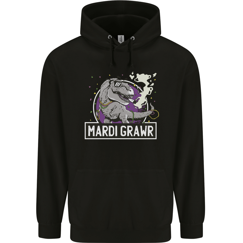 Funny T-Rex Mardi Gras Grawr Dinosaur Childrens Kids Hoodie Black