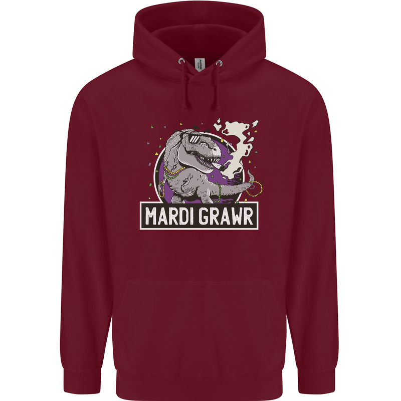 Funny T-Rex Mardi Gras Grawr Dinosaur Childrens Kids Hoodie Maroon