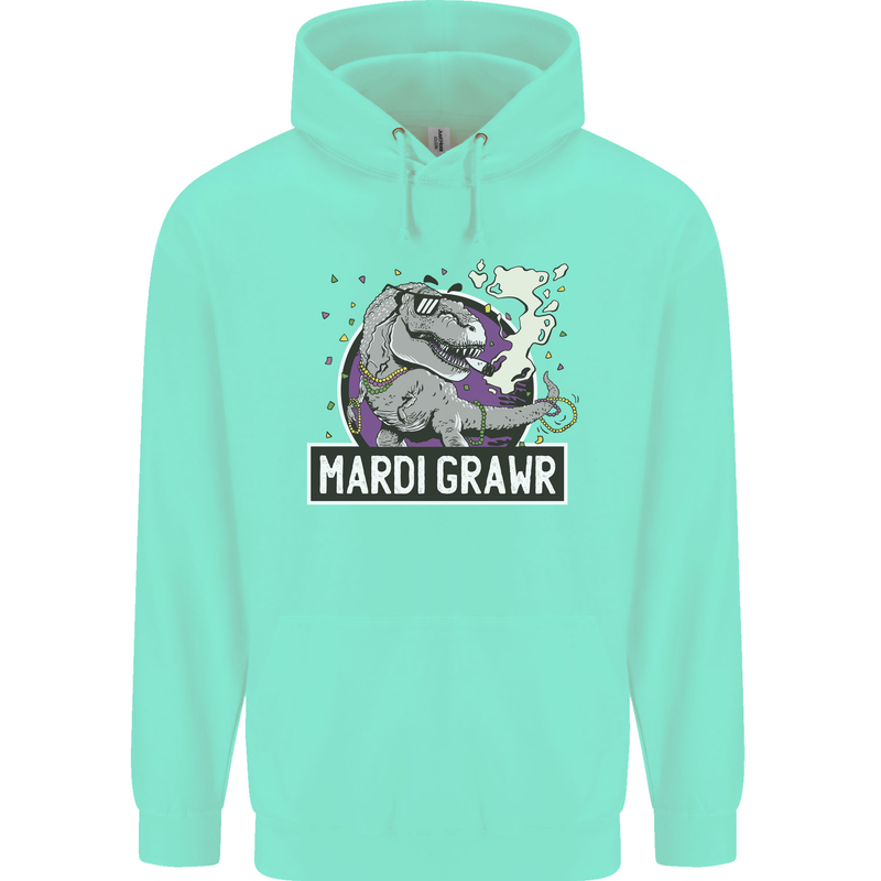 Funny T-Rex Mardi Gras Grawr Dinosaur Childrens Kids Hoodie Peppermint
