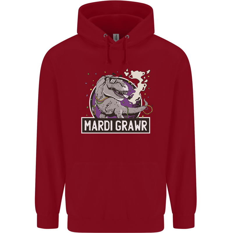 Funny T-Rex Mardi Gras Grawr Dinosaur Childrens Kids Hoodie Red