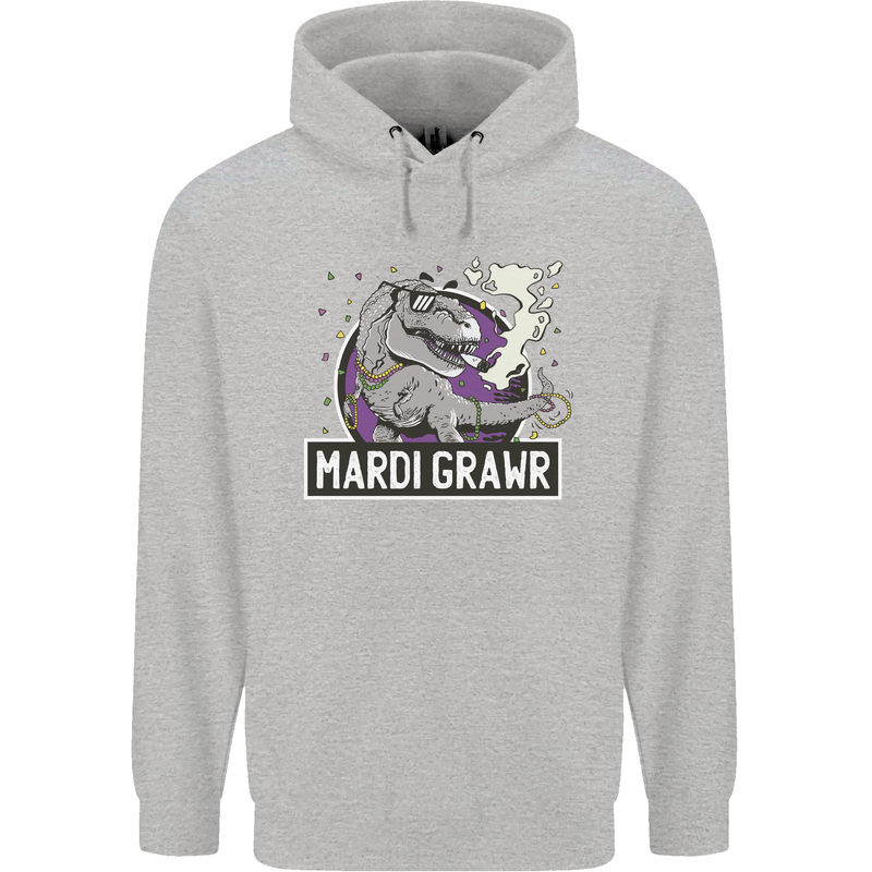 Funny T-Rex Mardi Gras Grawr Dinosaur Childrens Kids Hoodie Sports Grey