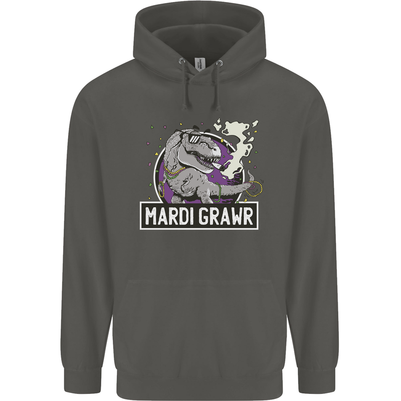 Funny T-Rex Mardi Gras Grawr Dinosaur Childrens Kids Hoodie Storm Grey