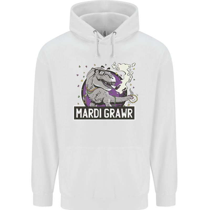 Funny T-Rex Mardi Gras Grawr Dinosaur Childrens Kids Hoodie White