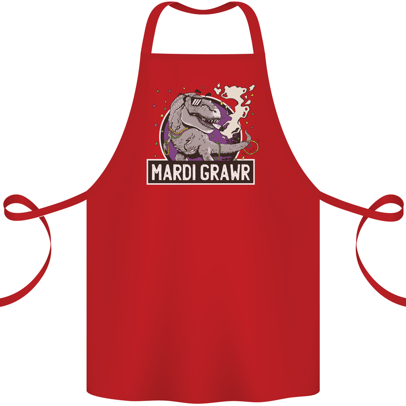 Funny T-Rex Mardi Gras Grawr Dinosaur Cotton Apron 100% Organic Red