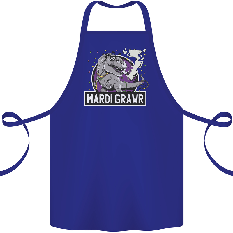 Funny T-Rex Mardi Gras Grawr Dinosaur Cotton Apron 100% Organic Royal Blue