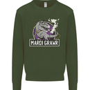 Funny T-Rex Mardi Gras Grawr Dinosaur Kids Sweatshirt Jumper Forest Green