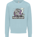 Funny T-Rex Mardi Gras Grawr Dinosaur Kids Sweatshirt Jumper Light Blue