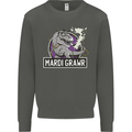 Funny T-Rex Mardi Gras Grawr Dinosaur Kids Sweatshirt Jumper Storm Grey