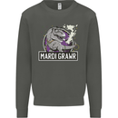 Funny T-Rex Mardi Gras Grawr Dinosaur Kids Sweatshirt Jumper Storm Grey