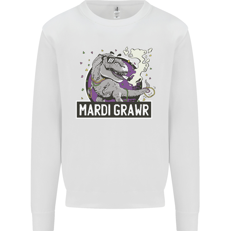 Funny T-Rex Mardi Gras Grawr Dinosaur Kids Sweatshirt Jumper White
