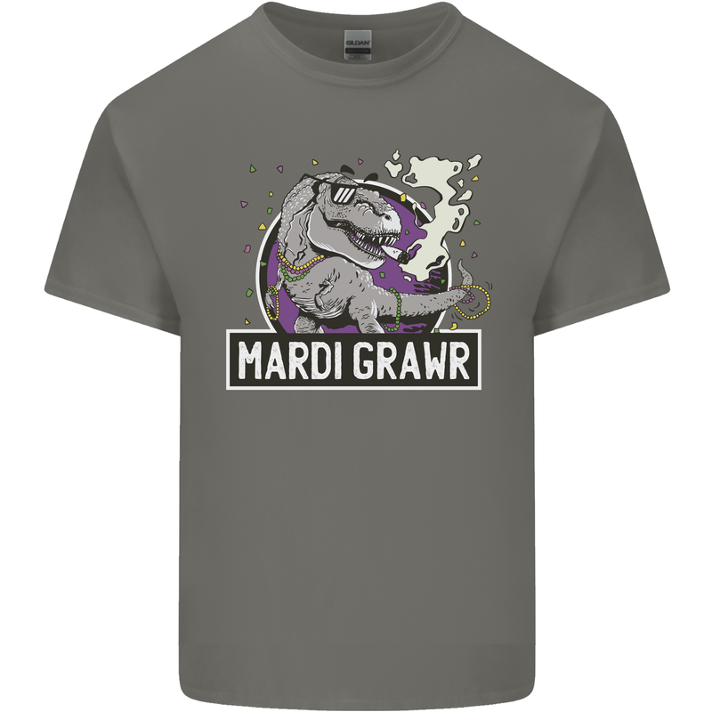 Funny T-Rex Mardi Gras Grawr Dinosaur Kids T-Shirt Childrens Charcoal