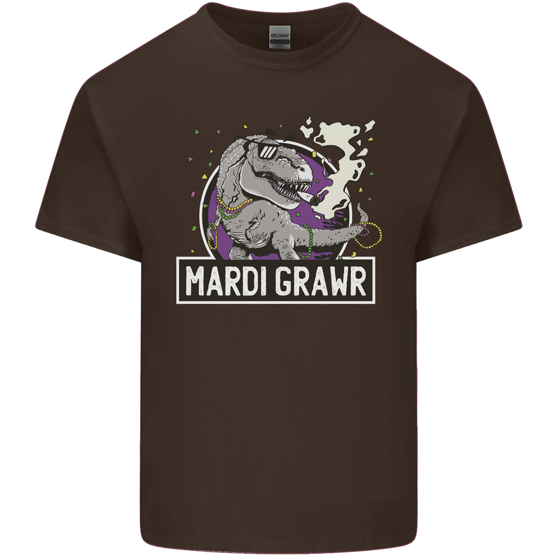 Funny T-Rex Mardi Gras Grawr Dinosaur Kids T-Shirt Childrens Chocolate