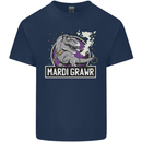 Funny T-Rex Mardi Gras Grawr Dinosaur Kids T-Shirt Childrens Navy Blue