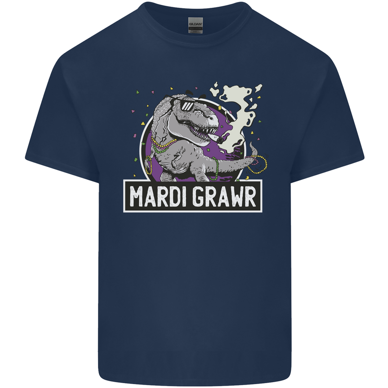 Funny T-Rex Mardi Gras Grawr Dinosaur Kids T-Shirt Childrens Navy Blue