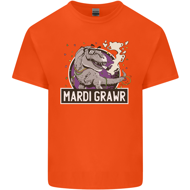 Funny T-Rex Mardi Gras Grawr Dinosaur Kids T-Shirt Childrens Orange