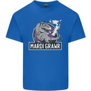 Funny T-Rex Mardi Gras Grawr Dinosaur Kids T-Shirt Childrens Royal Blue