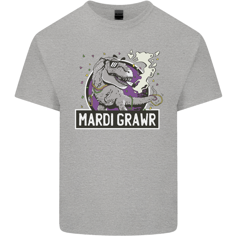 Funny T-Rex Mardi Gras Grawr Dinosaur Kids T-Shirt Childrens Sports Grey