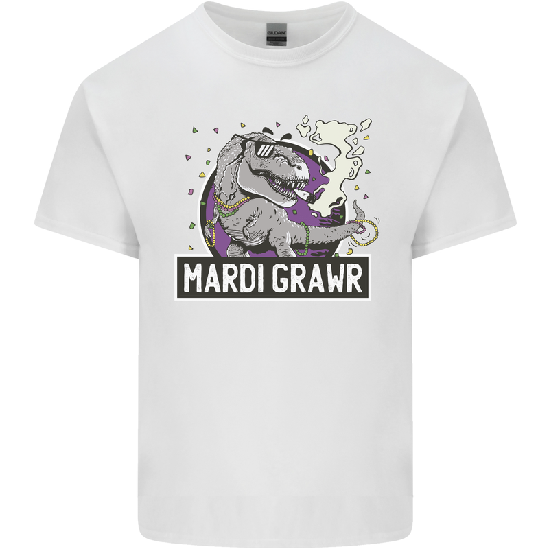 Funny T-Rex Mardi Gras Grawr Dinosaur Kids T-Shirt Childrens White