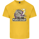 Funny T-Rex Mardi Gras Grawr Dinosaur Kids T-Shirt Childrens Yellow