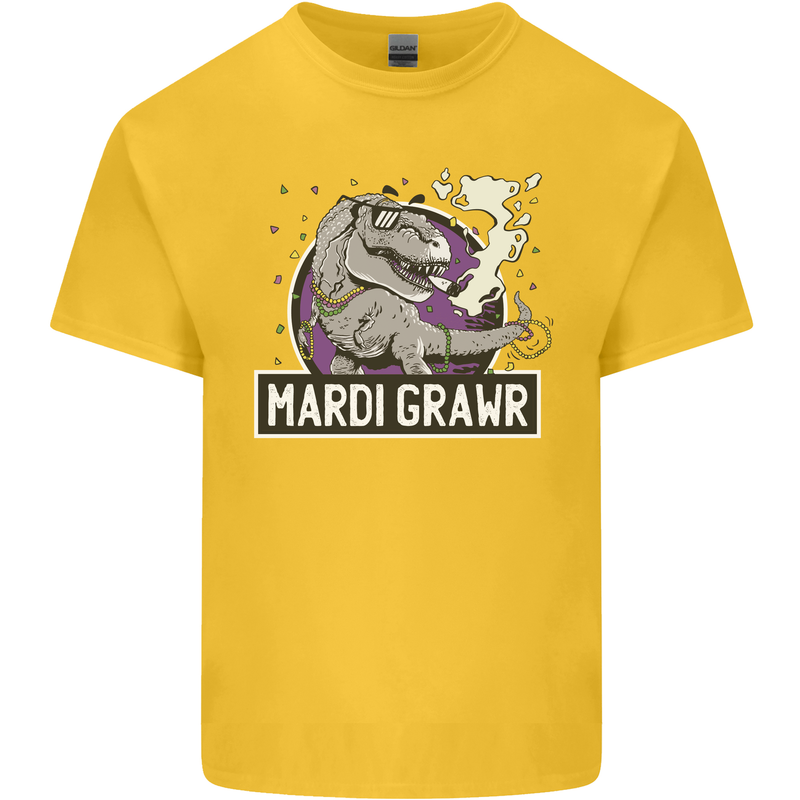 Funny T-Rex Mardi Gras Grawr Dinosaur Kids T-Shirt Childrens Yellow
