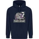 Funny T-Rex Mardi Gras Grawr Dinosaur Mens 80% Cotton Hoodie Navy Blue