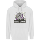 Funny T-Rex Mardi Gras Grawr Dinosaur Mens 80% Cotton Hoodie White