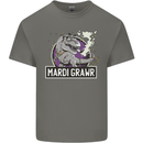 Funny T-Rex Mardi Gras Grawr Dinosaur Mens Cotton T-Shirt Tee Top Charcoal